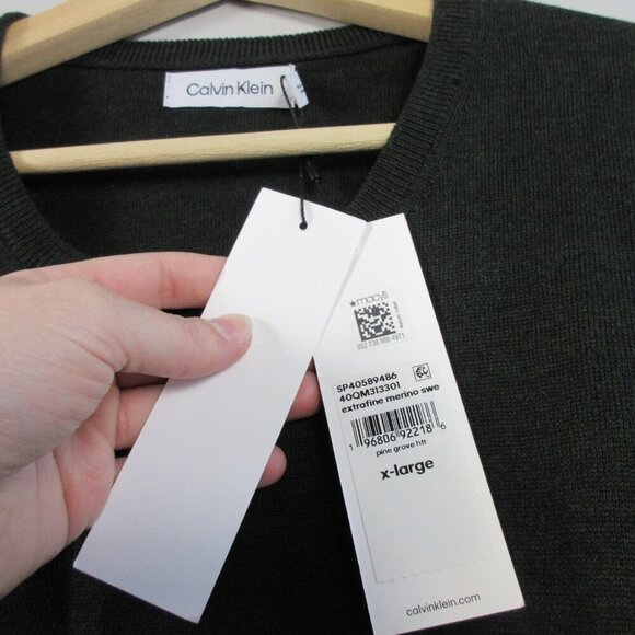 Calvin Klein Men Extra Fine Merino Wool Blend Sweater XL Green Casual Luxury 338 - Picture 5 of 12